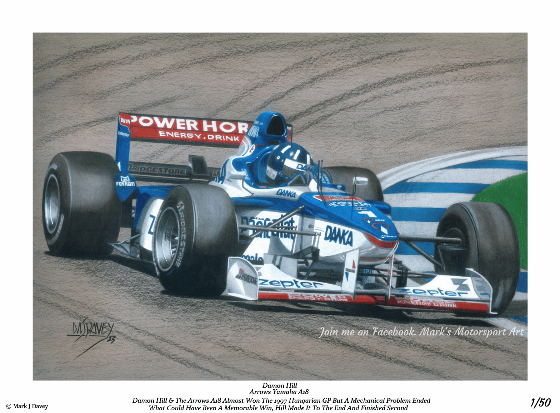Damon Hill in the Arrows A18 Yamaha, 1997 Hungarian GP - Limited Edition Giclee Print - Vroom Classics