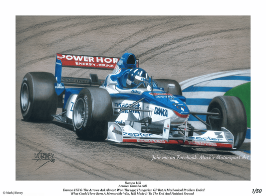 Damon Hill in the Arrows A18 Yamaha, 1997 Hungarian GP - Limited Edition Giclee Print - Vroom Classics