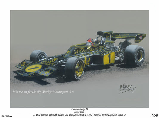 Emerson Fittipaldi in the 1972 Lotus 72E - Limited Edition Giclee Print - Vroom Classics