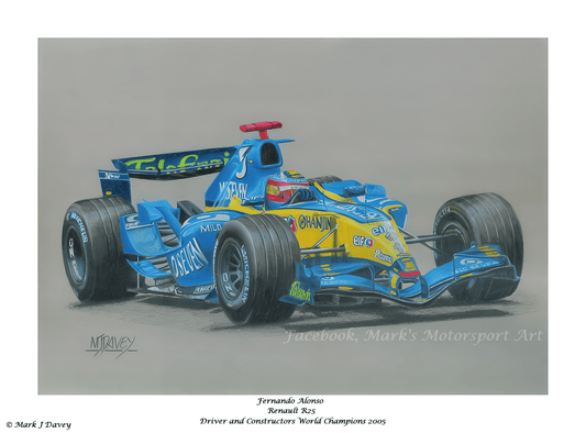 Fernando Alonso in the 2005 Renault R25 - Limited Edition Giclee Print - Vroom Classics