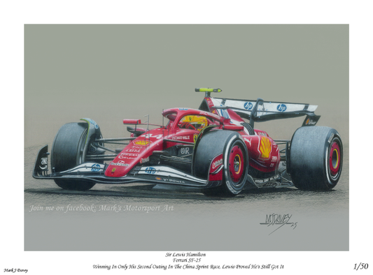 Sir Lewis Hamilton driving the Ferrari SF25 at the 2025 Chinese GP - Limited Edition Giclee Print