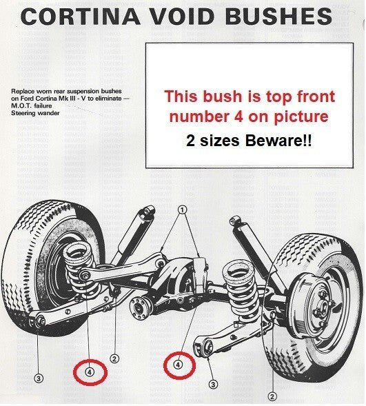 FORD CORTINA Mk3 (1970-76) REAR AXLE SUSPENSION, FRONT TOP BUSHES(PAIR)-EM1492 - Vroom Classics