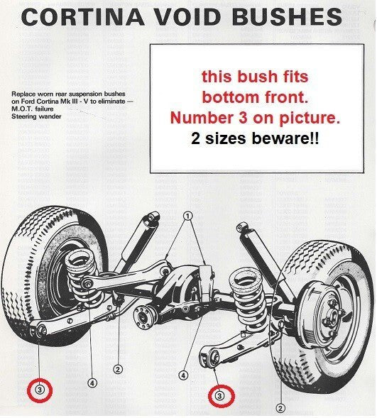 FORD CORTINA Mk3 (1970 - 76)NEW REAR AXLE, FRONT LOWER BUSHES(PAIR) 50mm Diameter - Vroom Classics