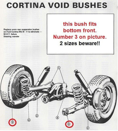 FORD CORTINA Mk3 (1970 - 76)NEW REAR AXLE, FRONT LOWER BUSHES(PAIR) 50mm Diameter - Vroom Classics