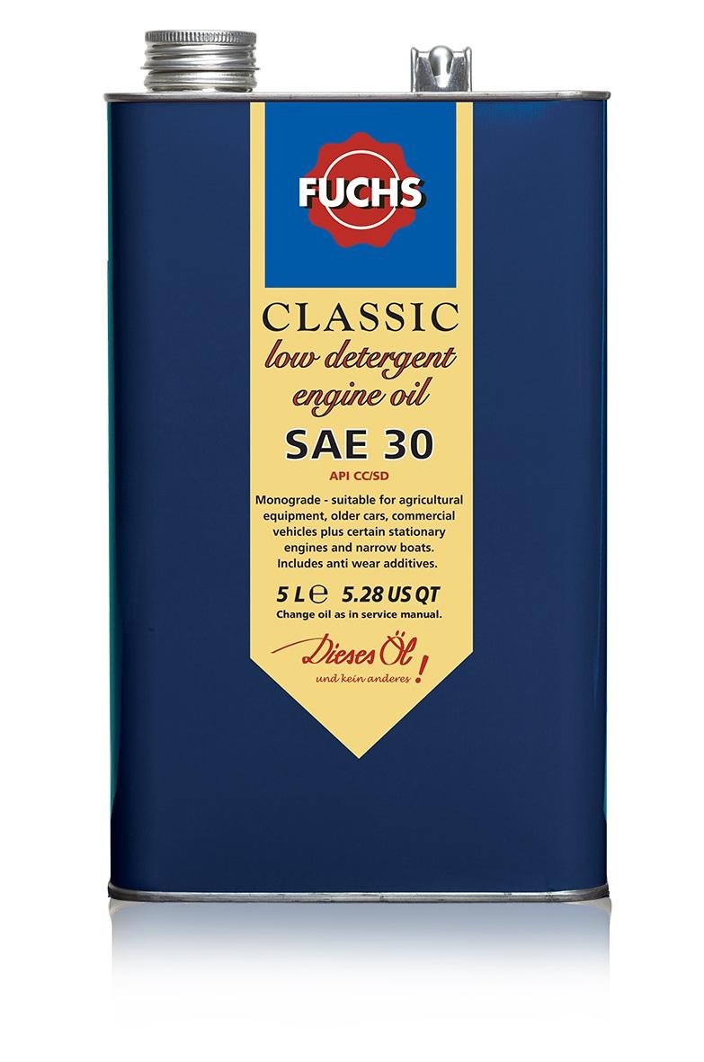 Fuchs Classic Low detergent Engine Oil Lubricant SAE 30 5 Litre Vintage Tin - Vroom Classics
