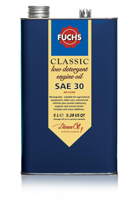 Fuchs Classic Low detergent Engine Oil Lubricant SAE 30 5 Litre Vintage Tin - Vroom Classics
