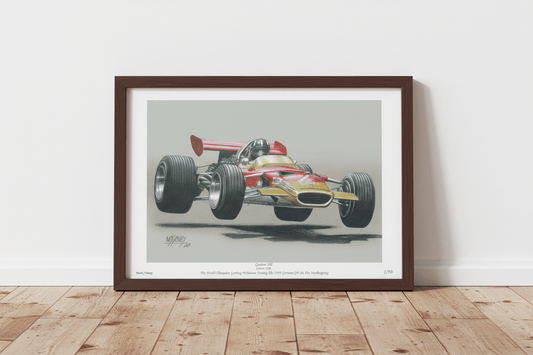 Graham Hill Airborne in a Lotus - Limited Edition Giclee Print - Vroom Classics