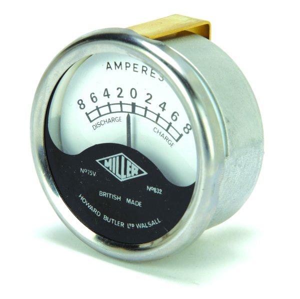 GS19006 - AMMETER Miller replica No75V,No832. 2" Dia.,Black & White . - Vroom Classics