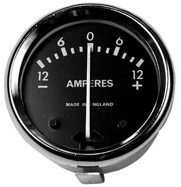 GS19019 - AMMETER 1 3/4" Dia, Black dial with Chrome bezel,Reading 12 - 0 - 12. 12amp. - Vroom Classics
