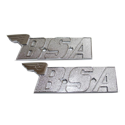 GS29118 - Pair of BSA Oil in Frame A65/A70 Metal winged tank badges (1970 - 72). - Vroom Classics