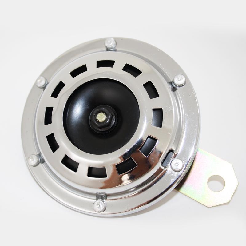 GS35104 - Horn - UNIVERSAL Chrome plated, 6v , 93mm dia, 90mm length,8mm hole. - Vroom Classics