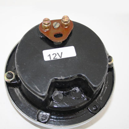 GS35104 - Horn - UNIVERSAL Chrome plated, 6v , 93mm dia, 90mm length,8mm hole. - Vroom Classics