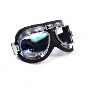 GS46010 - EMGO Goggles - Leather/Chrome Frame Stadium Style. - Vroom Classics