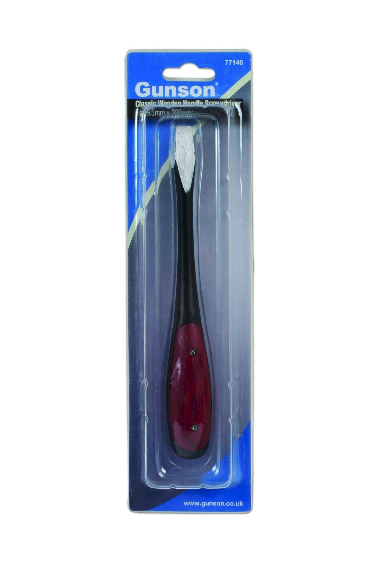 Gunson 77146 Classic Wooden Handle Screwdriver - Flat 9.5mm x 200mm - Vroom Classics