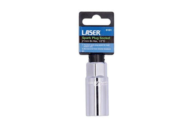 Laser Tools 0101 1/2" Dr Spark Plug Socket Bi - Hex Carbon Steel - 20.8mm (13/16") AF - Vroom Classics