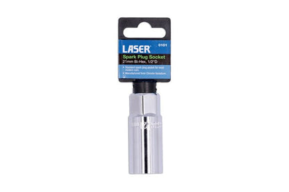 Laser Tools 0101 1/2" Dr Spark Plug Socket Bi - Hex Carbon Steel - 20.8mm (13/16") AF - Vroom Classics