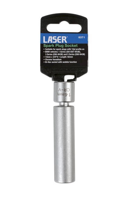Laser Tools 6371 Spark Plug Socket 3/8"Drive for BMW E90-N43B E60-N43B - Hex 14mm AF - Vroom Classics