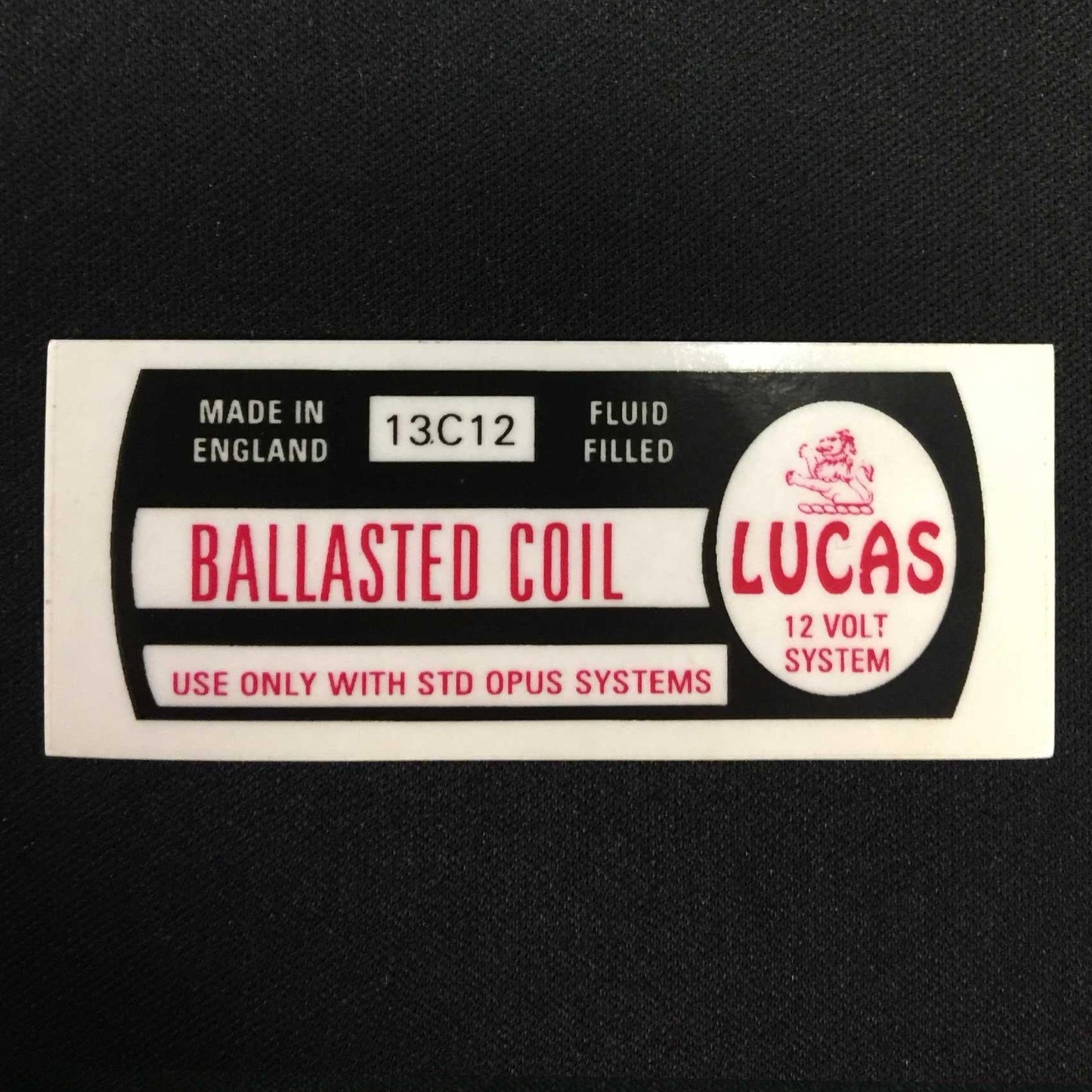 Lucas 13C12 Ballasted Coil Sticker Vintage Classic Car Fluid Filled STD Opus - Vroom Classics