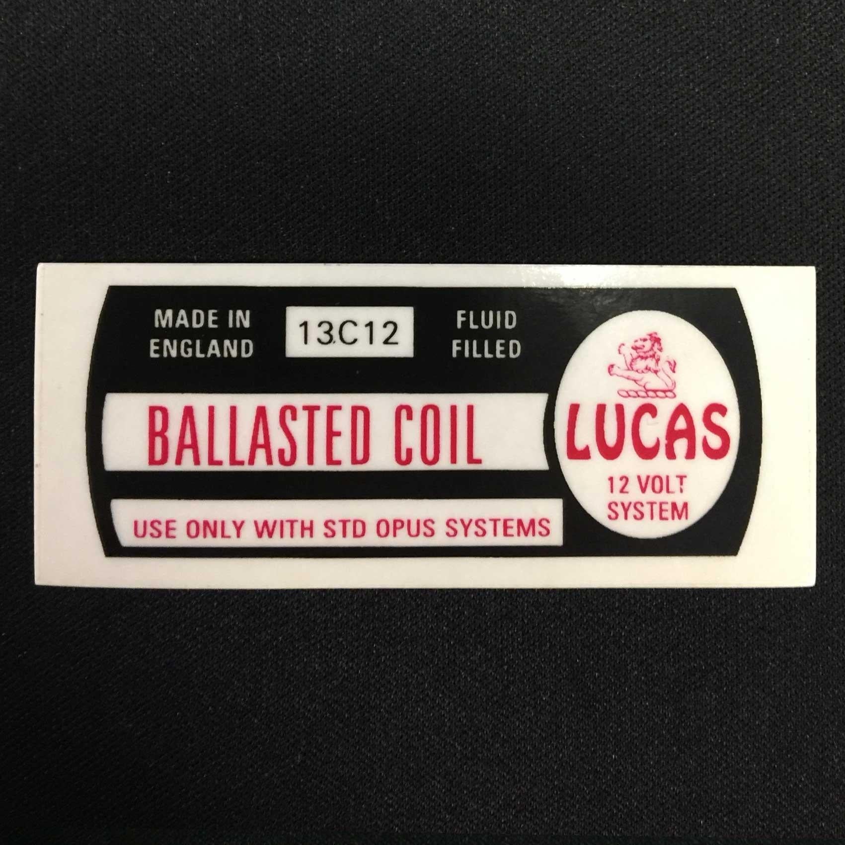 Lucas 13C12 Ballasted Coil Sticker Vintage Classic Car Fluid Filled STD Opus - Vroom Classics