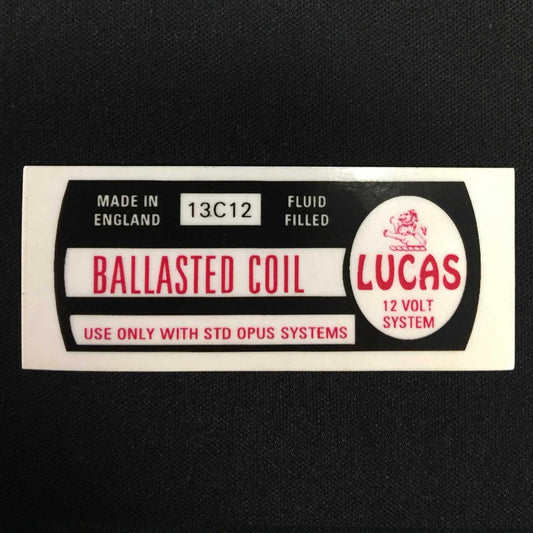 Lucas 13C12 Ballasted Coil Sticker Vintage Classic Car Fluid Filled STD Opus - Vroom Classics