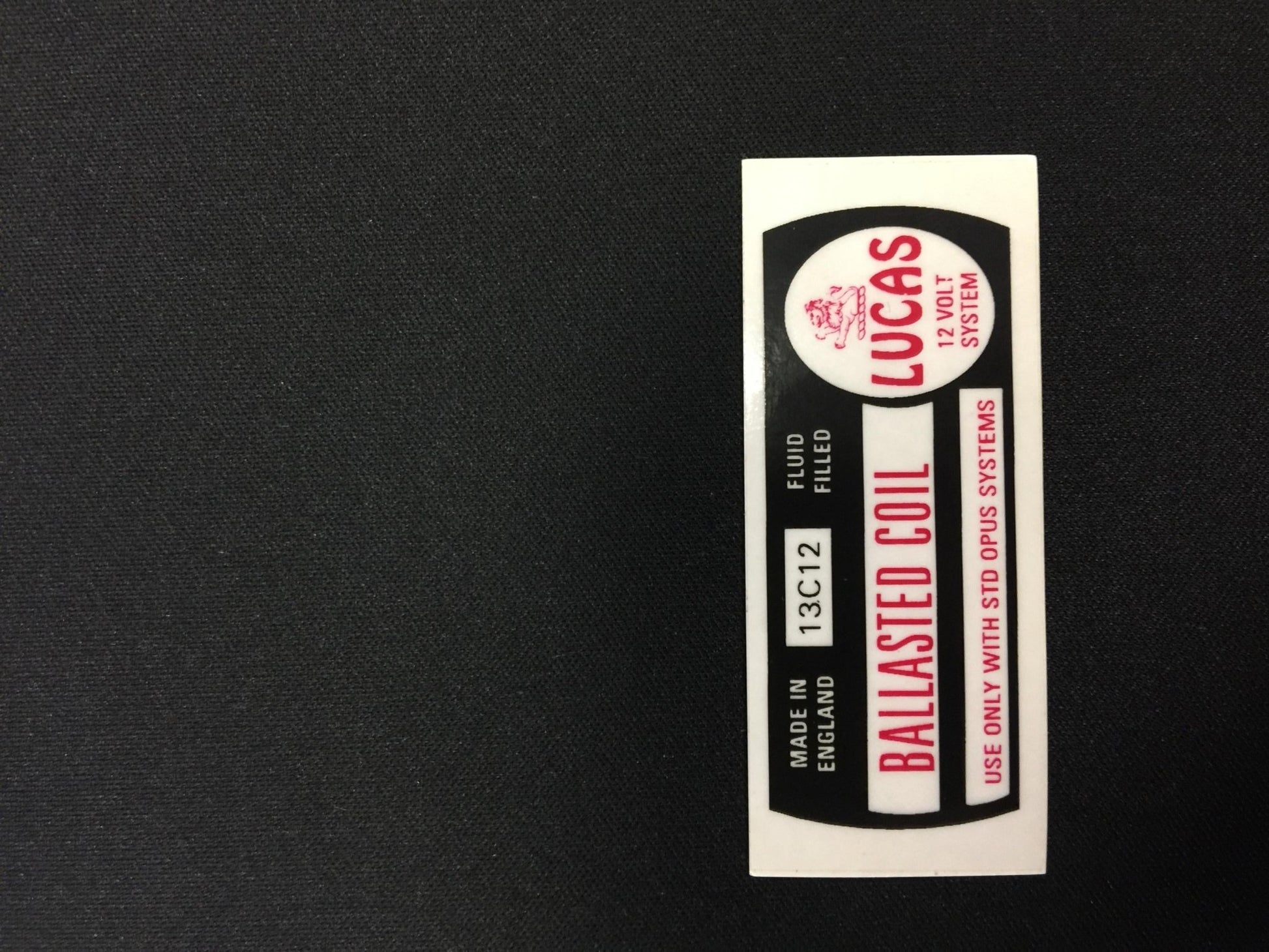 Lucas 13C12 Ballasted Coil Sticker Vintage Classic Car Fluid Filled STD Opus - Vroom Classics