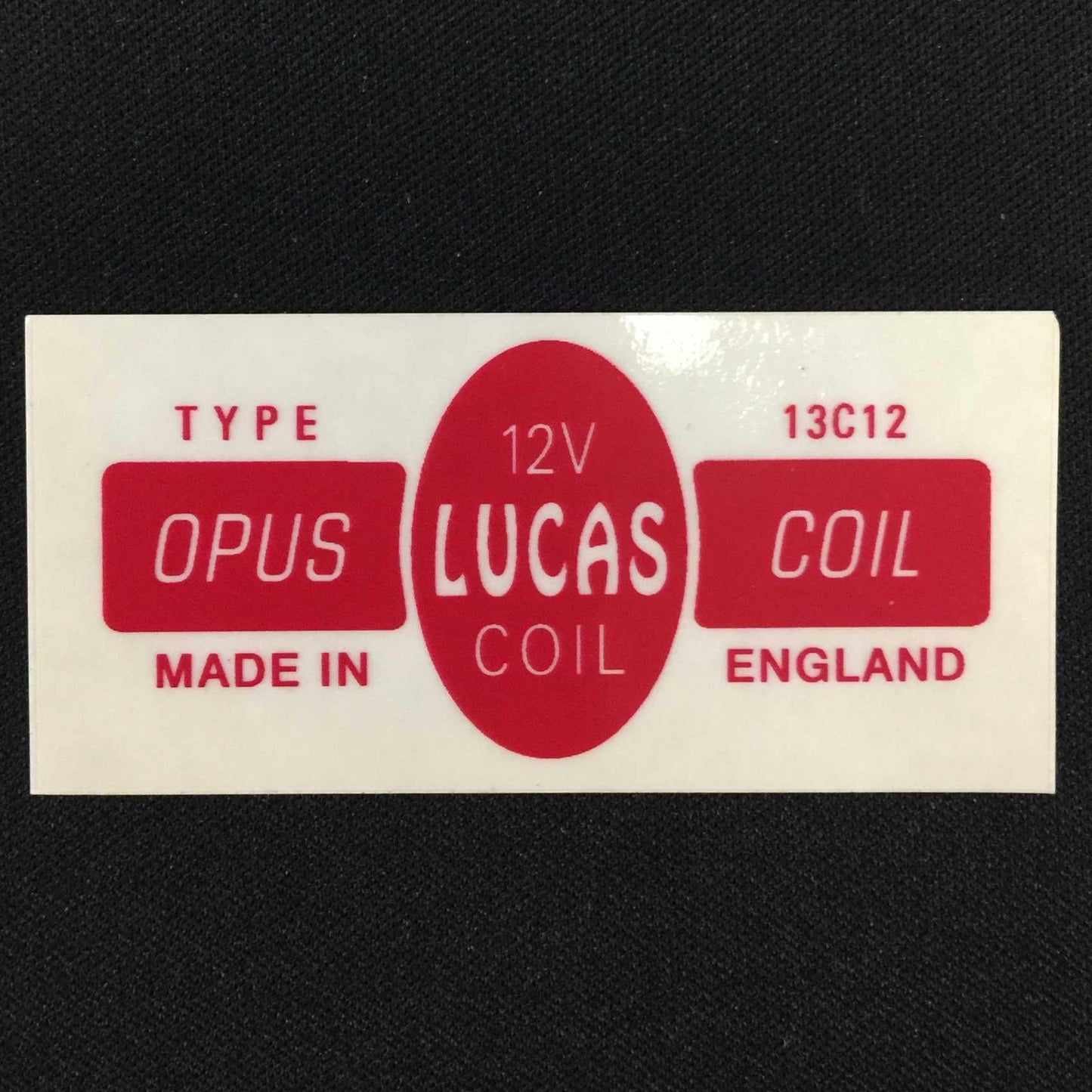 Lucas 13C12 Classic Motor Car Opus 12V Ignition Coil Sticker Vintage Red Label - Vroom Classics