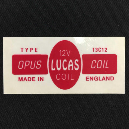 Lucas 13C12 Classic Motor Car Opus 12V Ignition Coil Sticker Vintage Red Label - Vroom Classics