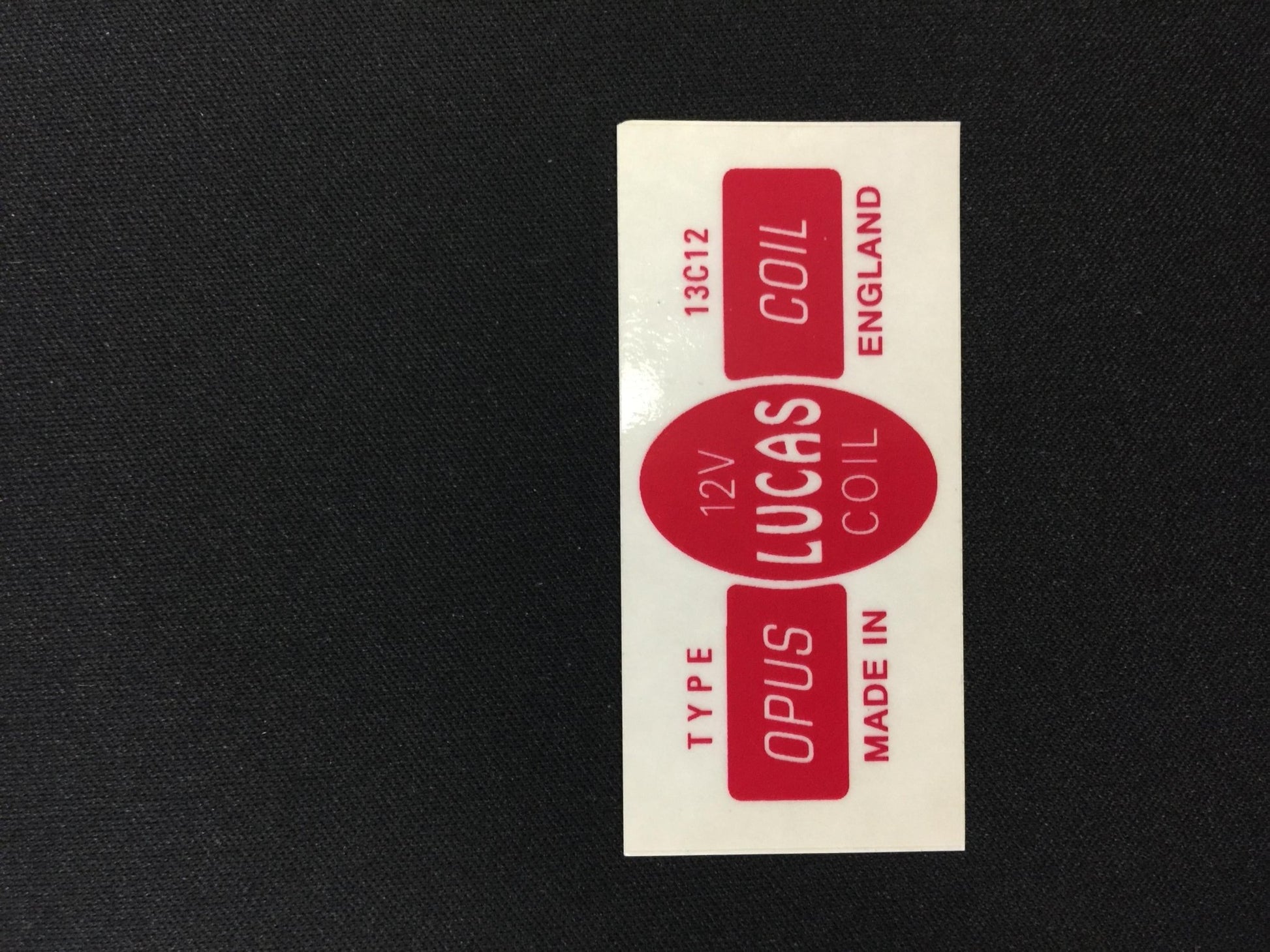 Lucas 13C12 Classic Motor Car Opus 12V Ignition Coil Sticker Vintage Red Label - Vroom Classics