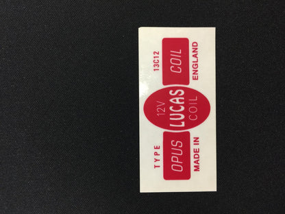 Lucas 13C12 Classic Motor Car Opus 12V Ignition Coil Sticker Vintage Red Label - Vroom Classics