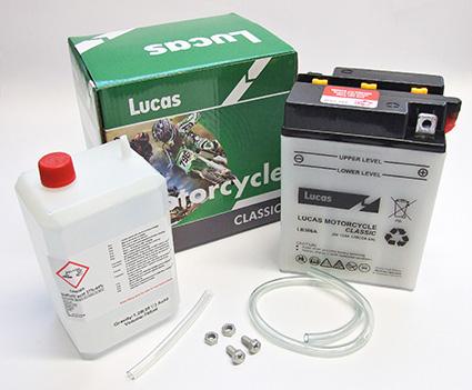 Lucas 6V Classic Motorcycle Battery with Acid Pack LB386A B38-6A - Vroom Classics