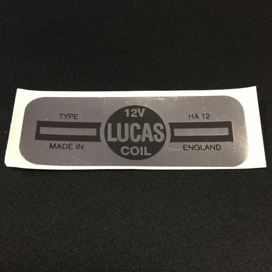 Lucas HA12 Classic Motor Car 12V Ignition Coil Sticker Vintage Silver Label - Vroom Classics