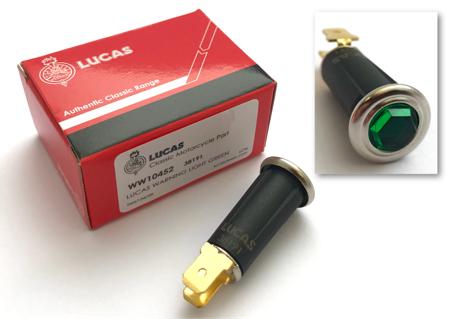 Lucas Jewel type Warning light (Green) 99-1209,99-0569,LU54363455,LU38191,SPB390 - Vroom Classics