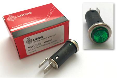 Lucas Round type Warning Light (Green) 54363455,99-1209 - Vroom Classics