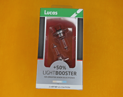 LUCAS XENON Headlight Light Bulbs PAIR H7 12V 55W OE477 50% Light BOOSTER - Vroom Classics