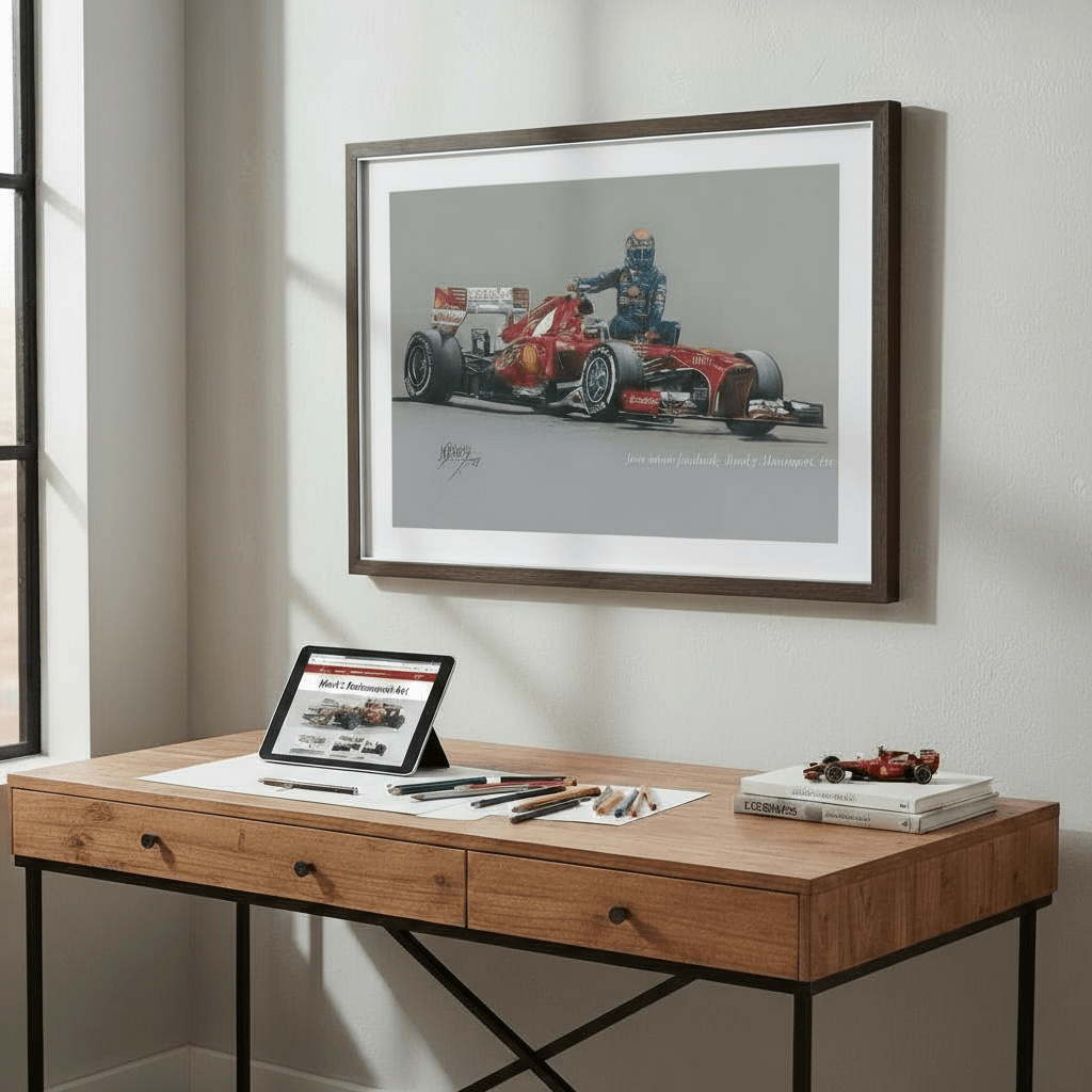 Mark Webber Hitches a Lift with Alonso - Limited Edition Giclee Print - Vroom Classics