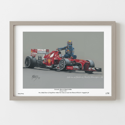 Mark Webber Hitches a Lift with Alonso - Limited Edition Giclee Print - Vroom Classics