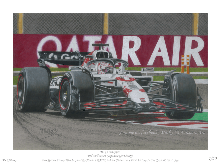 Max Verstappen in the Honda Tribute Livery Red Bull Racing RB21 - Limited Edition Giclee Print - Vroom Classics
