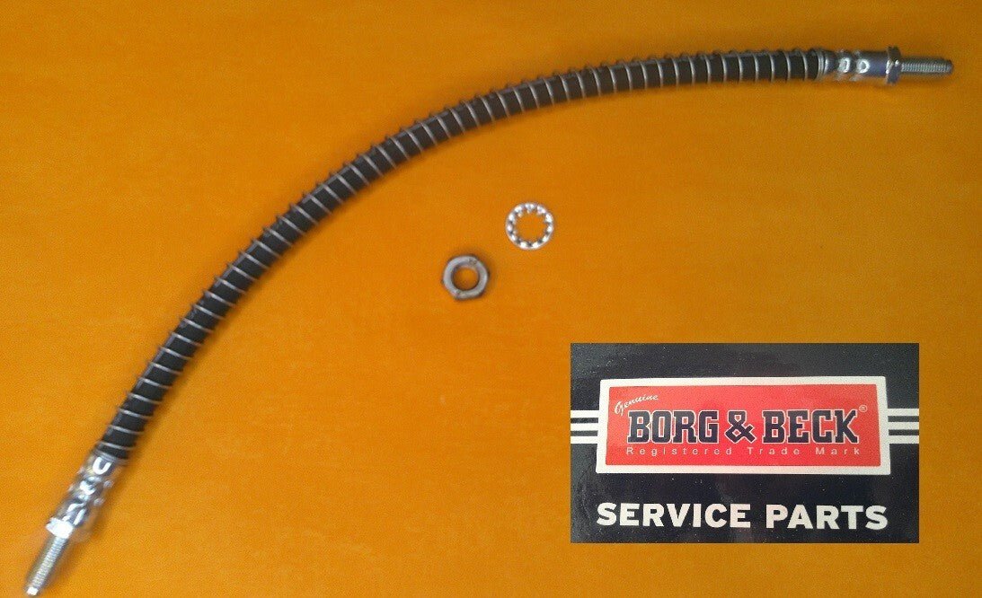 METRIC HYDRAULIC BRAKE HOSE 420mm total length (ARMOURED) Borg & Beck - Vroom Classics