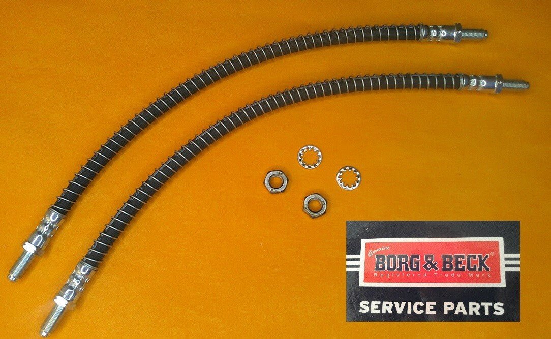 METRIC HYDRAULIC BRAKE HOSES PAIR 420mm total length (ARMOURED) - Vroom Classics