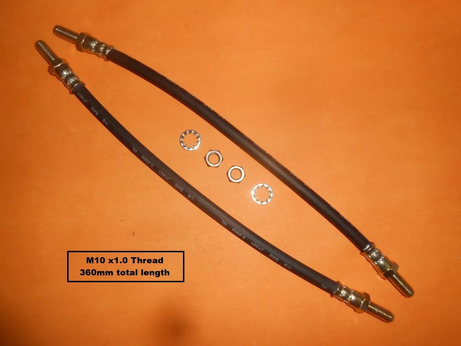 METRIC HYDRAULIC FLEXI BRAKE HOSES x2 (360mm length) for Classic Cars & Kit Cars - Vroom Classics