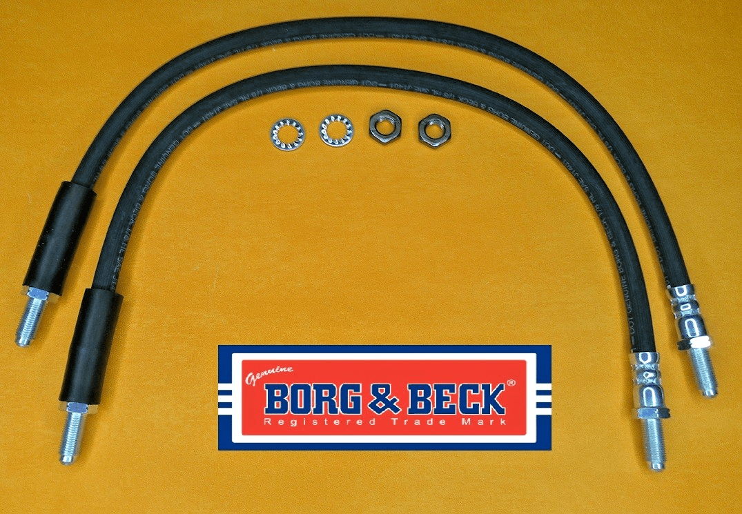 METRIC M10 x 1.0 FLEXIBLE BRAKE HOSES PAIR 530mm total length -Borg & beck - Vroom Classics