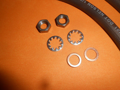 MG MGB, GT, ROADSTER, & V8 (1962 - 75) FRONT BRAKE HOSES PAIR + nuts & washers - Vroom Classics