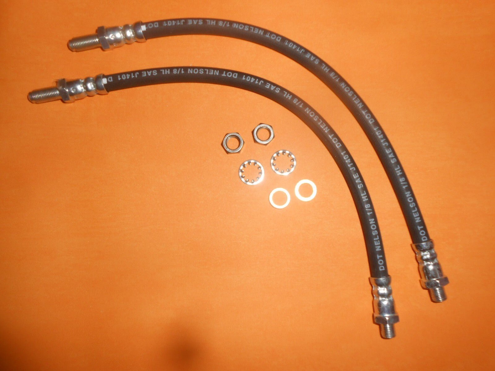 MG MGB, GT, ROADSTER, & V8 (1962 - 75) FRONT BRAKE HOSES PAIR + nuts & washers - Vroom Classics