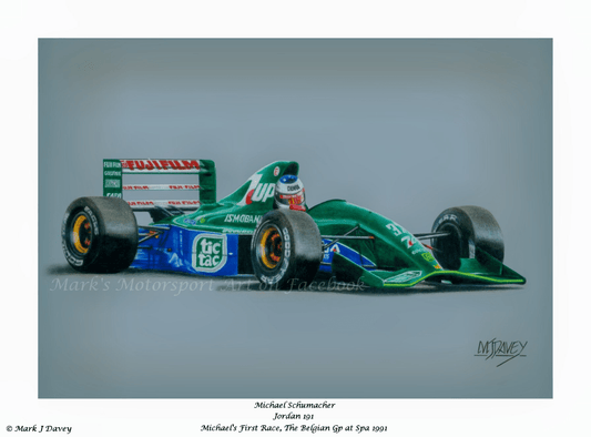 Michael Schumacher in the 1991 Jordan 191 - Limited Edition Giclee Print - Vroom Classics