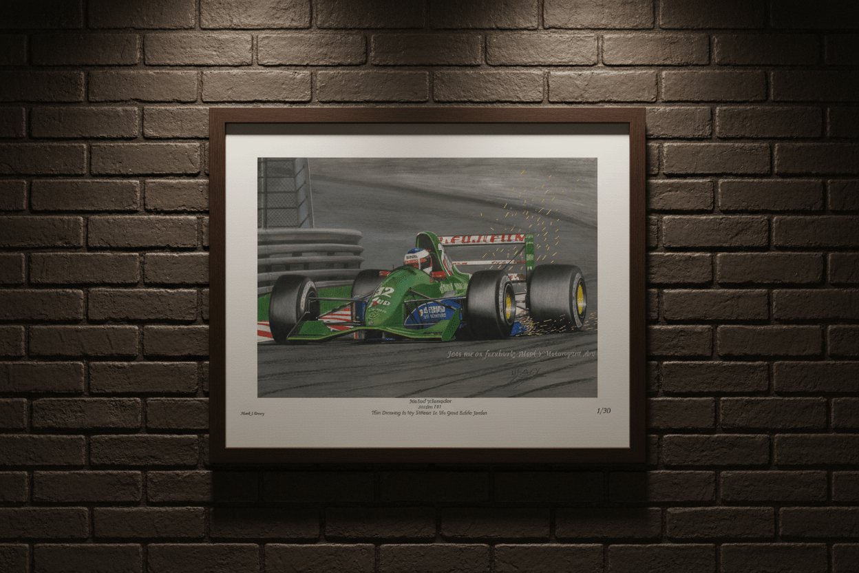 Michael Schumacher powering the Jordan - Hart through Eau Rouge - Limited Edition Giclee Print - Vroom Classics