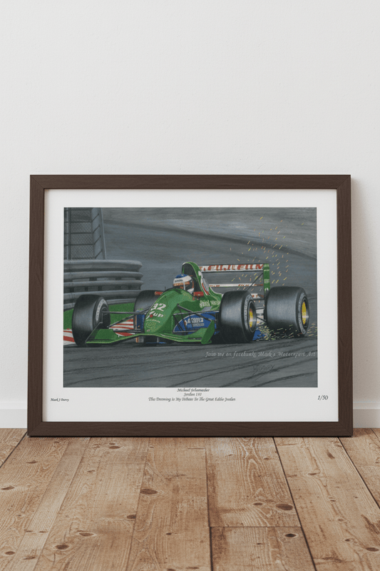 Michael Schumacher powering the Jordan - Hart through Eau Rouge - Limited Edition Giclee Print - Vroom Classics