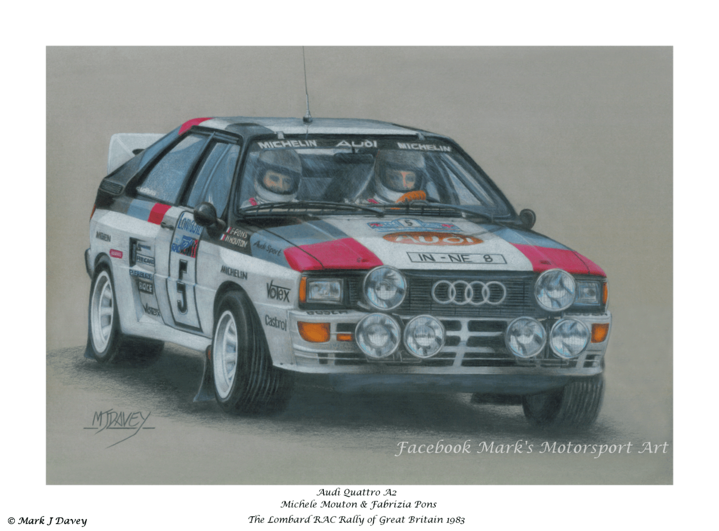 Michele Mouton & Fabrizia Pons in the Audi quattro A2 at the 1983 Rally of Great Britain - Limited Edition Giclee Print - Vroom Classics