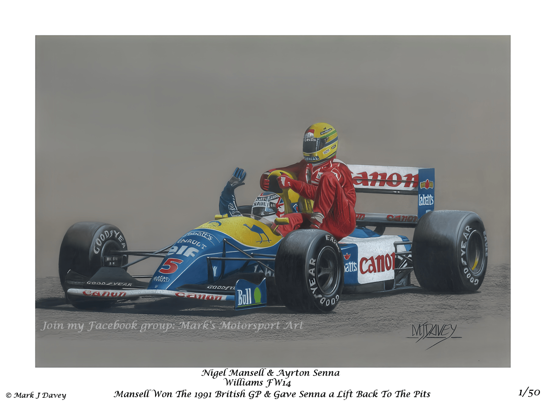 Nigel Mansell & Ayrton Senna at the 1991 British GP - Limited Edition Giclee Print - Vroom Classics