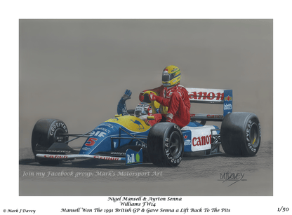 Nigel Mansell & Ayrton Senna at the 1991 British GP - Limited Edition Giclee Print - Vroom Classics