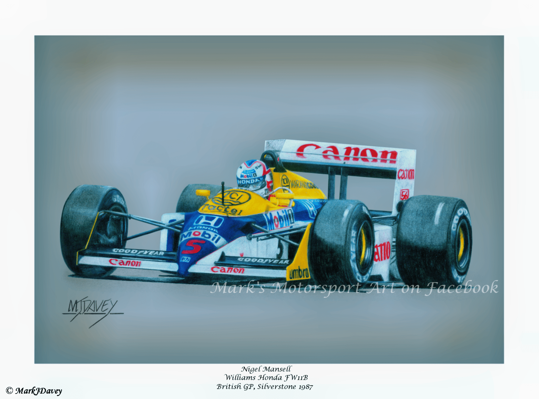 Nigel Mansell in the Williams FW11B at the 1987 British GP - Limited Edition Giclee Print - Vroom Classics